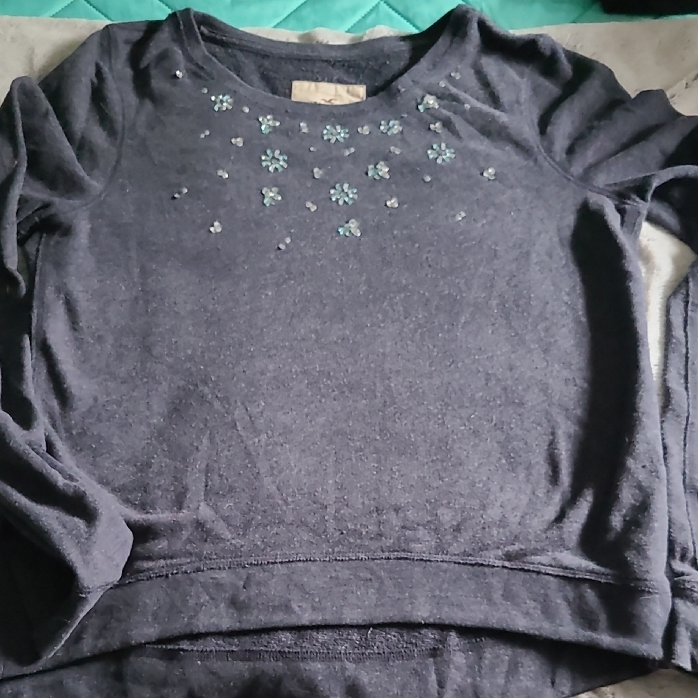 Hollister Grey Sweatshirt with Floral Jewel Design